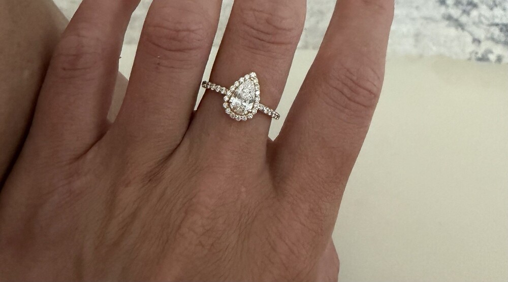Pear Shaped Diamond Engagement Ring, 2.09 CT, 14k Yellow Gold, Size 7